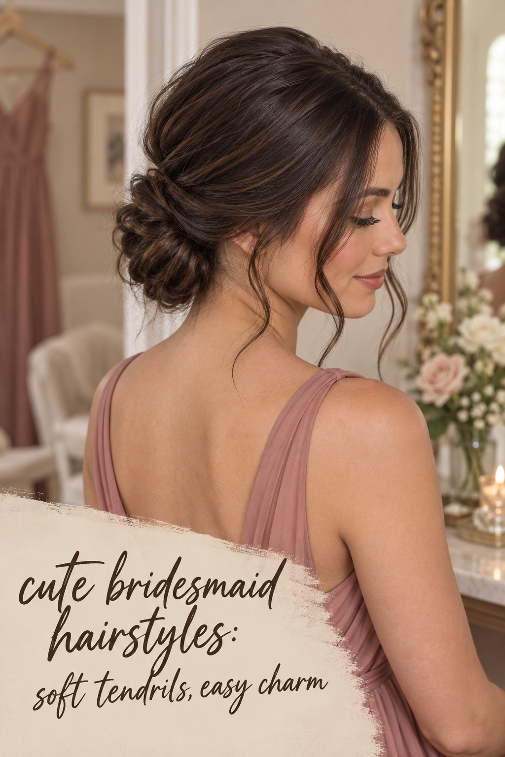 Cute bridesmaid hairstyles: low twist with soft face-framing tendrils