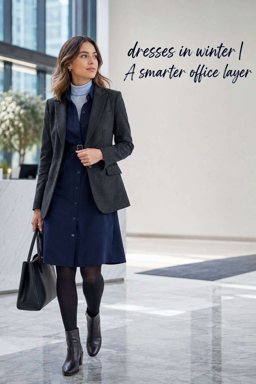 dresses in winter with a cream knit dress and quilted jacket