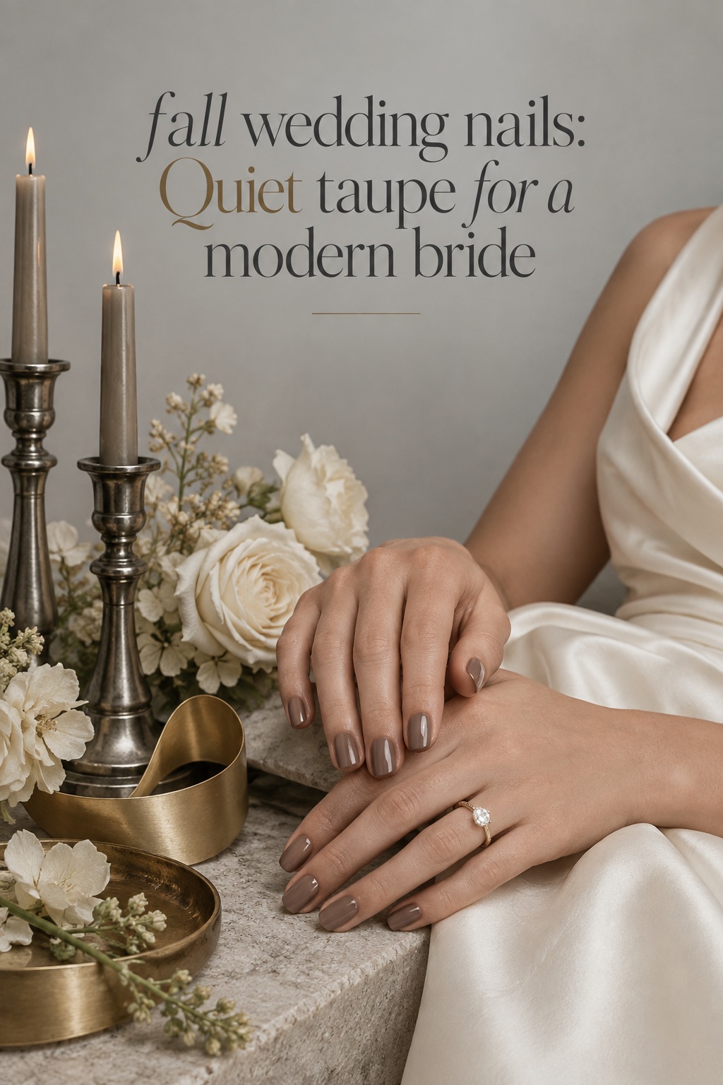 fall wedding nails in quiet mushroom taupe for a modern bride