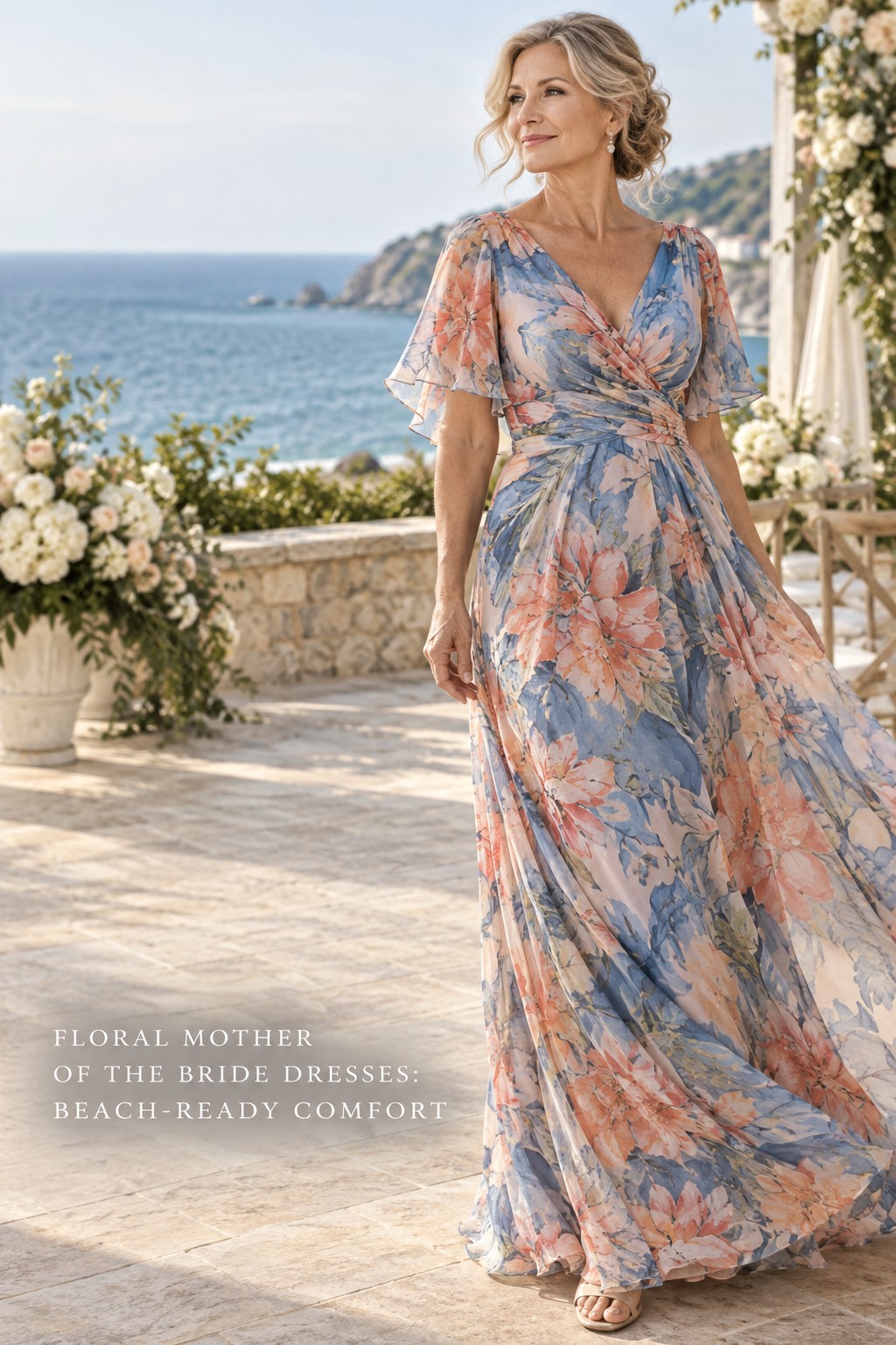floral mother of the bride dresses for a comfortable beach wedding