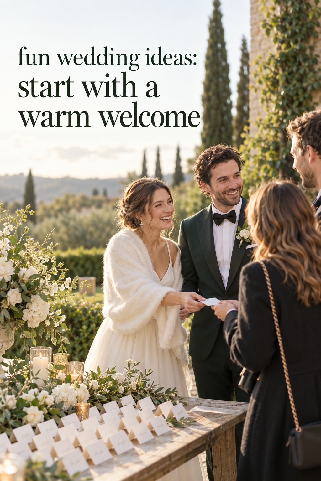 Fun wedding ideas welcome table greeting guests with ribbon details