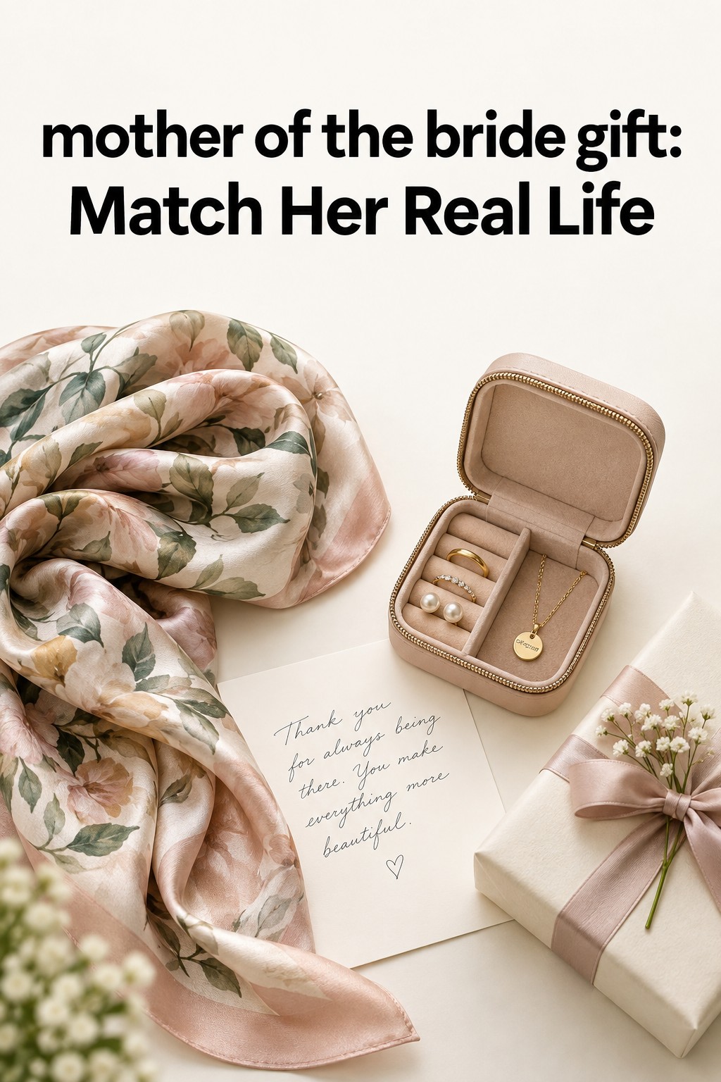 mother of the bride gift checklist with letter scarf and jewelry case