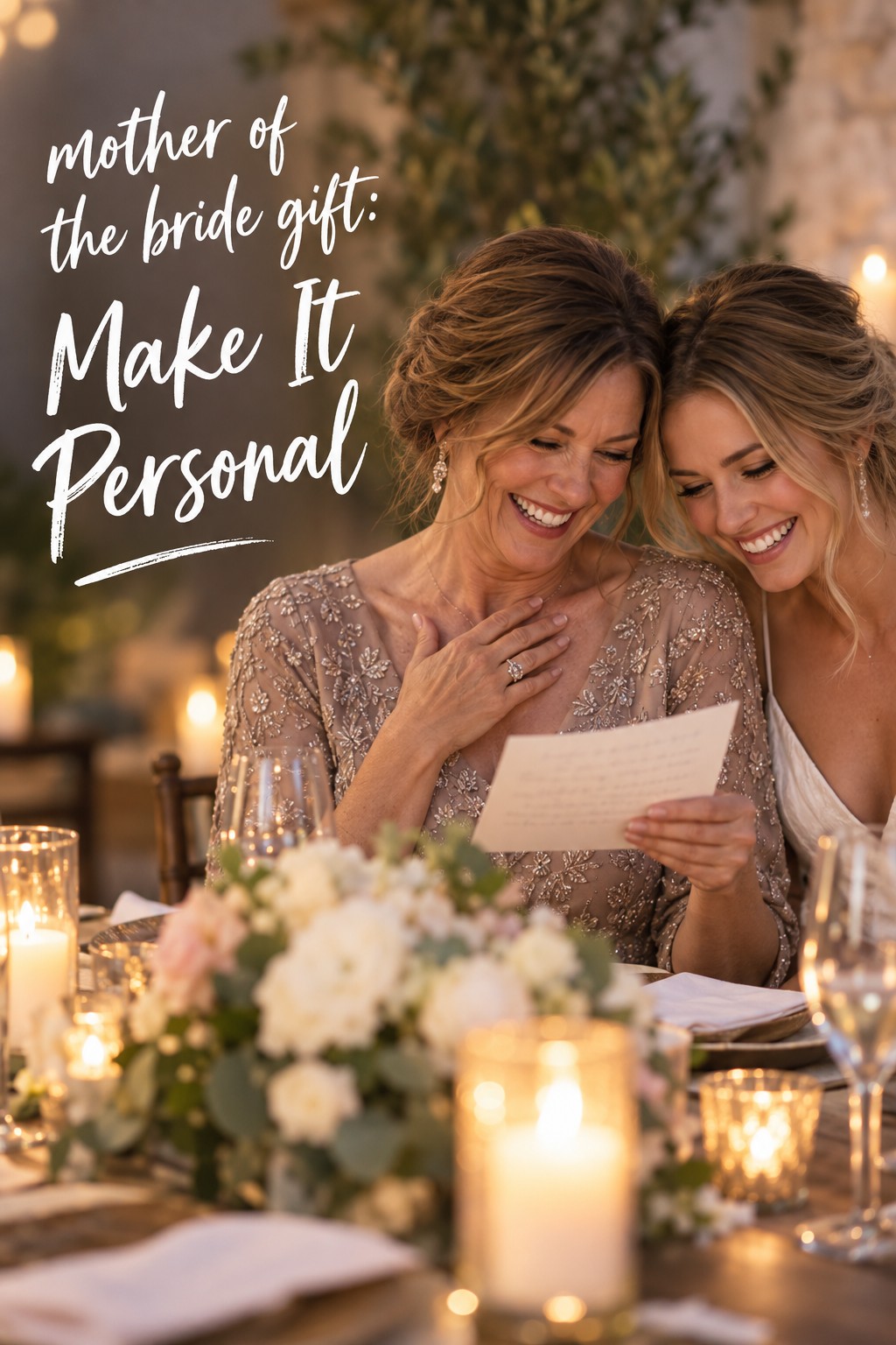 mother of the bride gift letter shared by mother and daughter at dinner