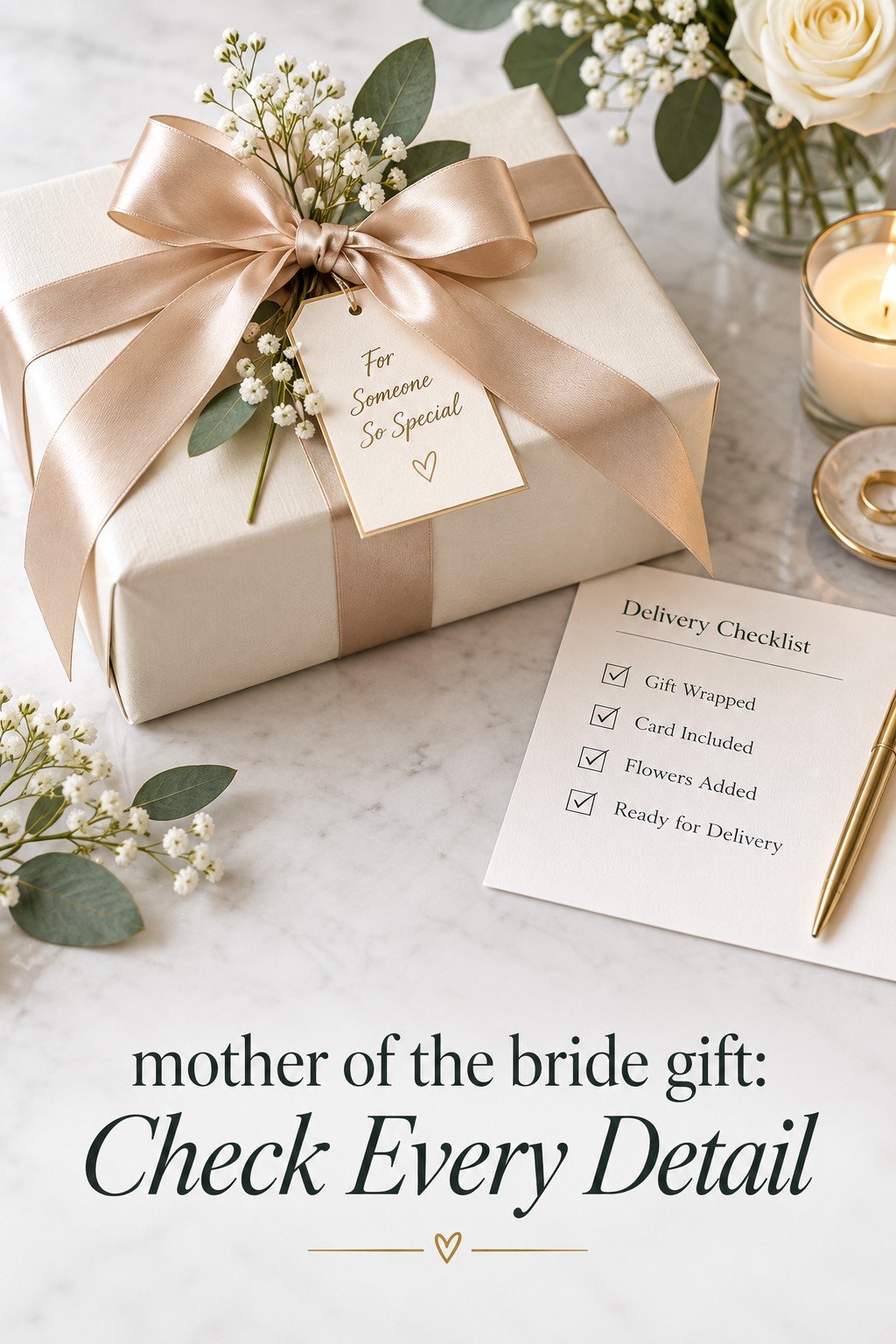 mother of the bride gift wrapped with card and final delivery checklist