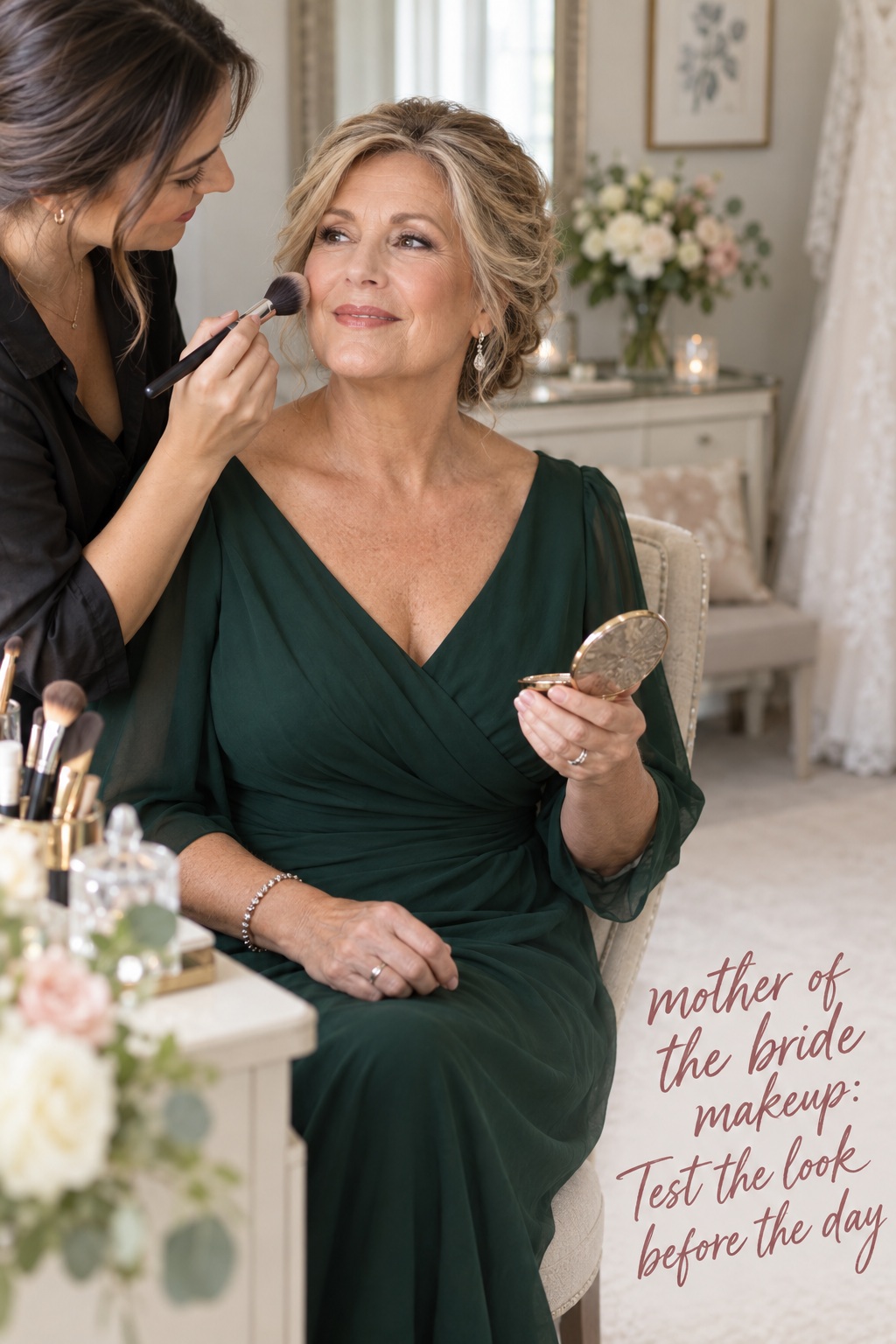 mother of the bride makeup trial with a professional artist
