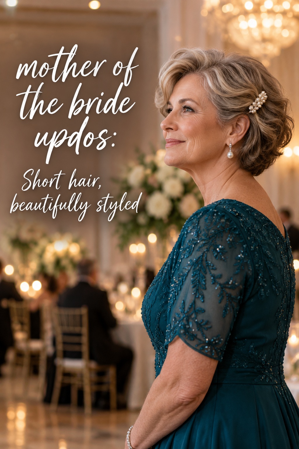 mother of the bride updos short softly waved hair with pearl barrette