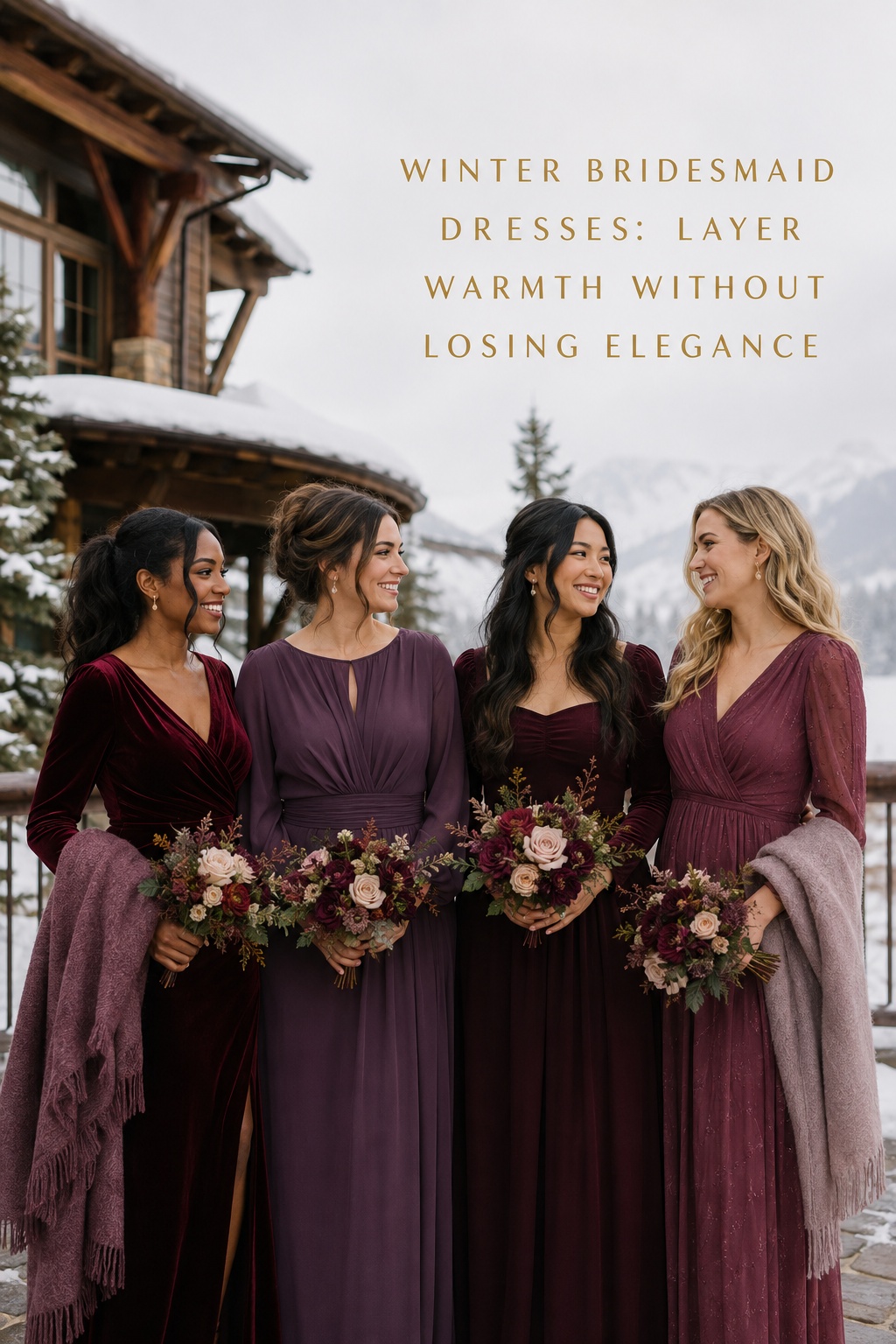 winter bridesmaid dresses in burgundy plum and berry layers