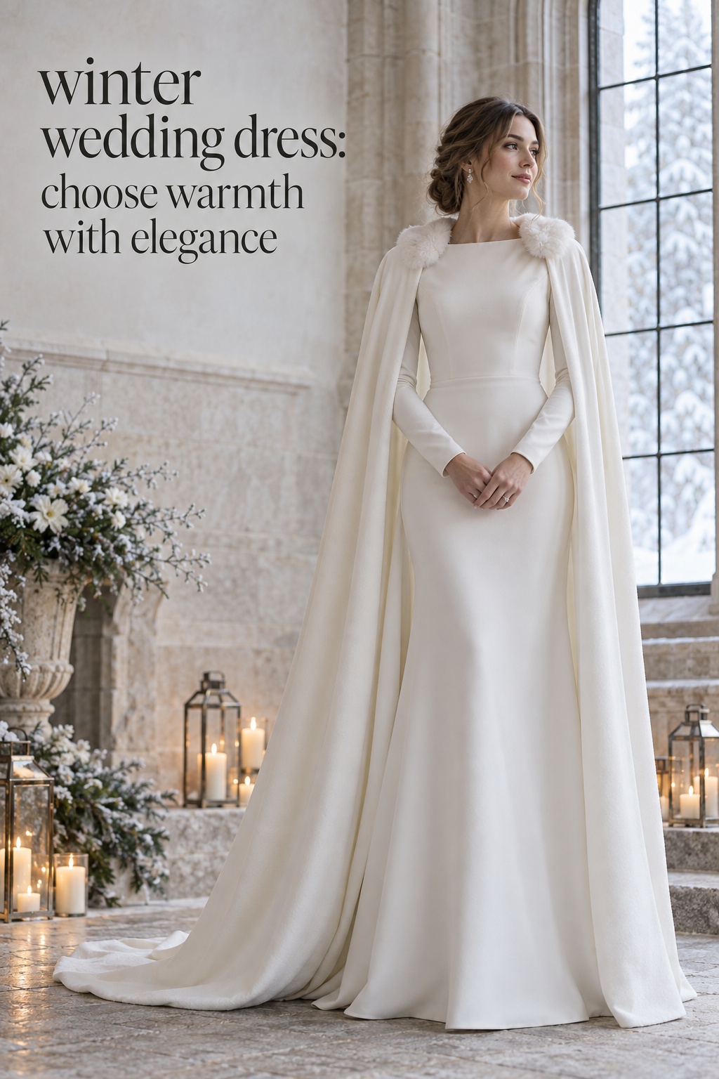winter wedding dress long sleeve bridal gown with elegant cape