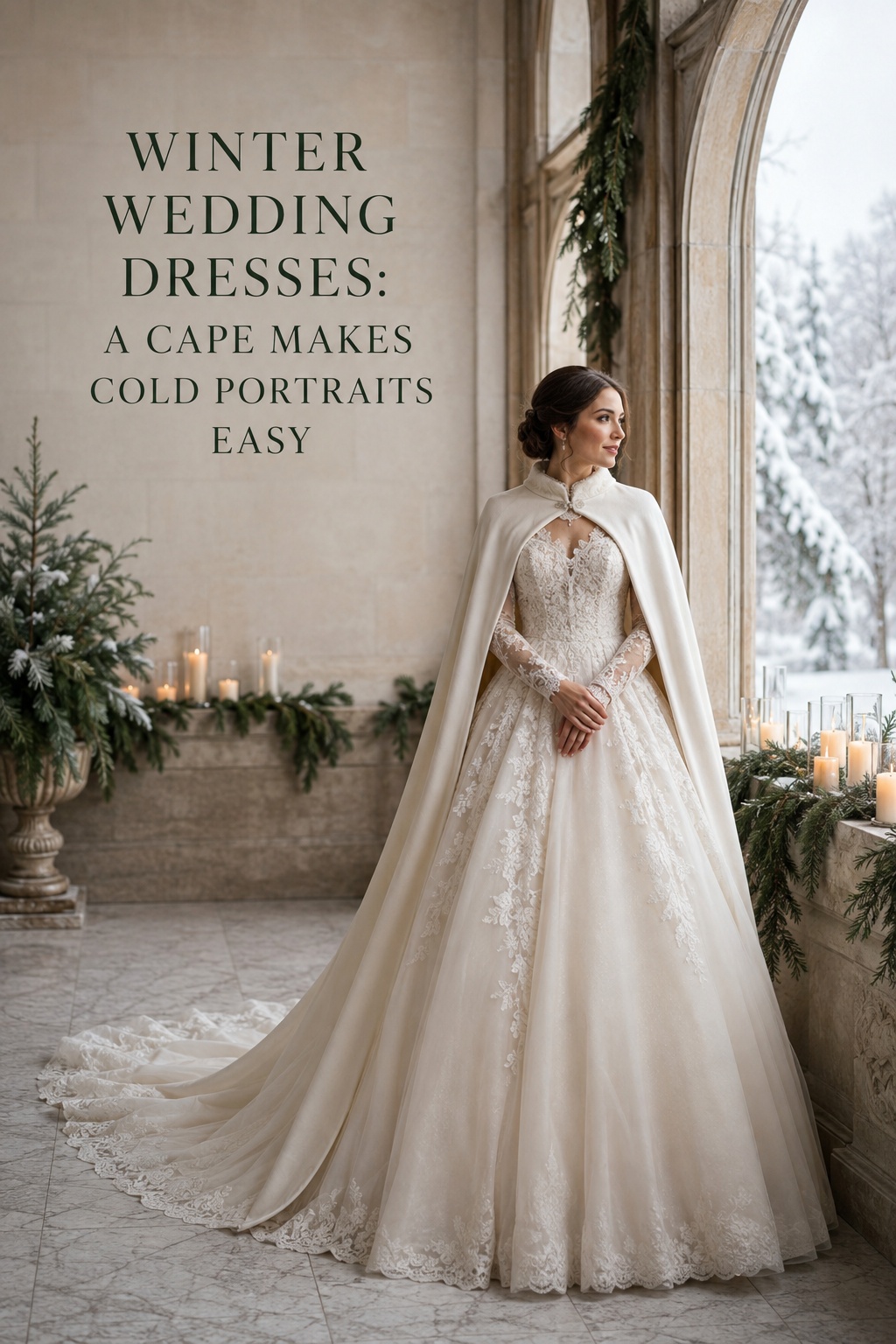 winter wedding dresses ivory ball gown with elegant bridal cape