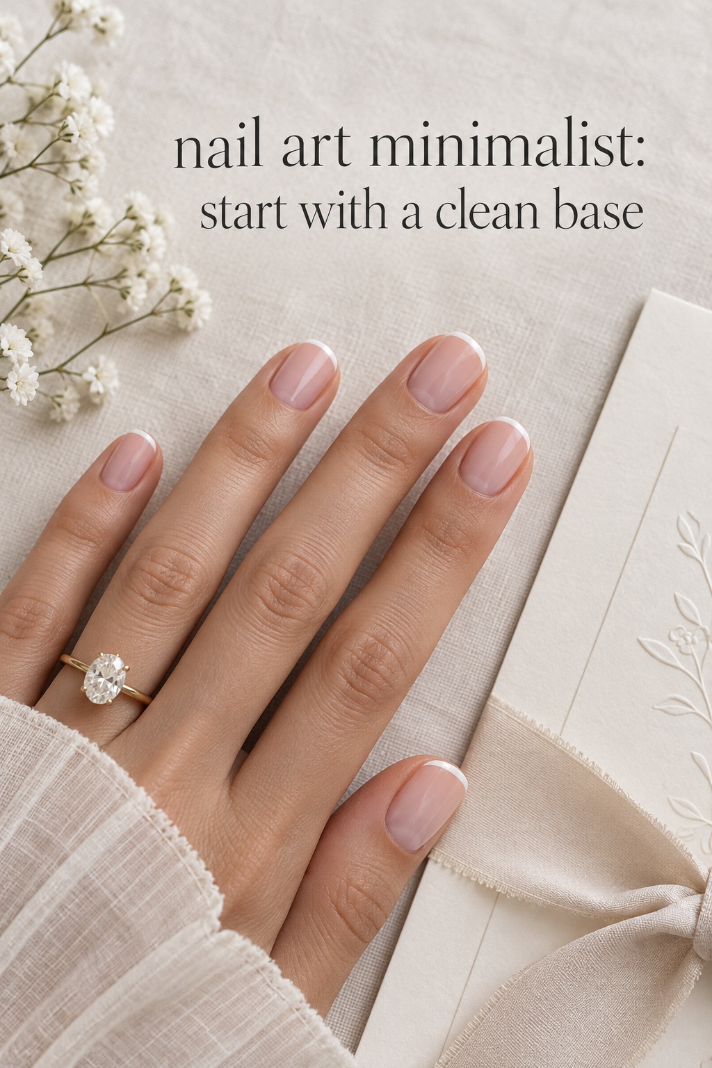 nail art minimalist sheer pink base with a clean micro French tip
