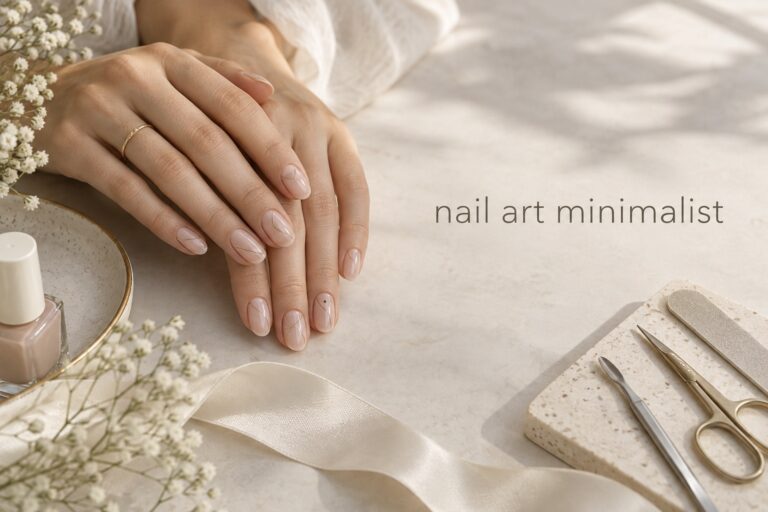 nail art minimalist neutral manicure mood board with fine line art