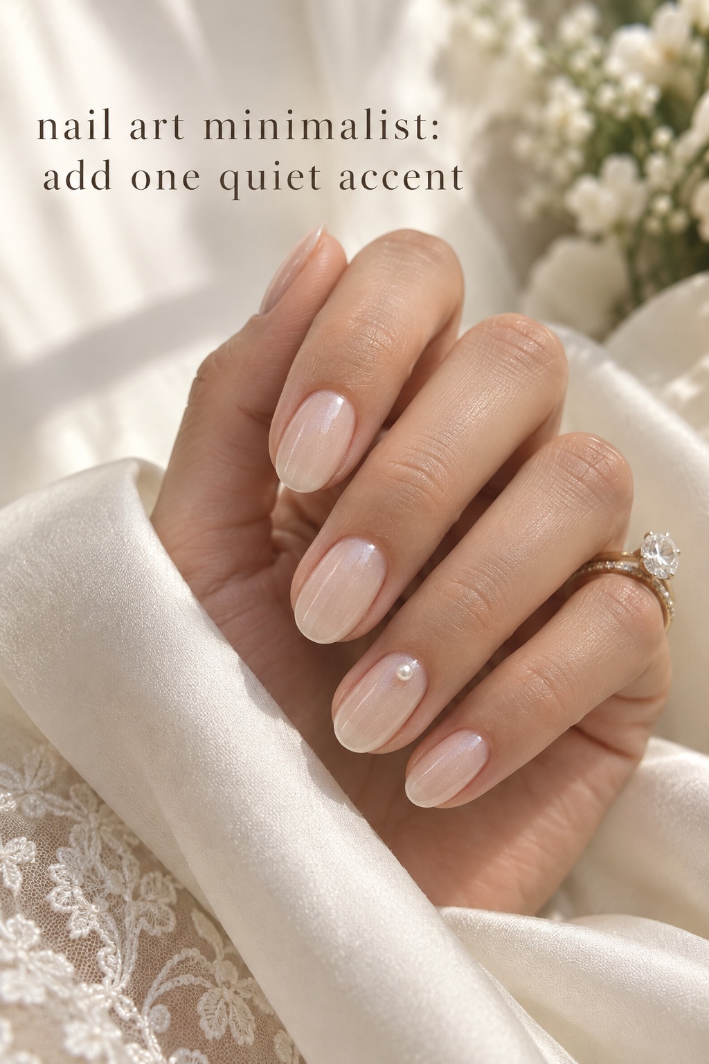 nail art minimalist bridal nails with one tiny pearl accent