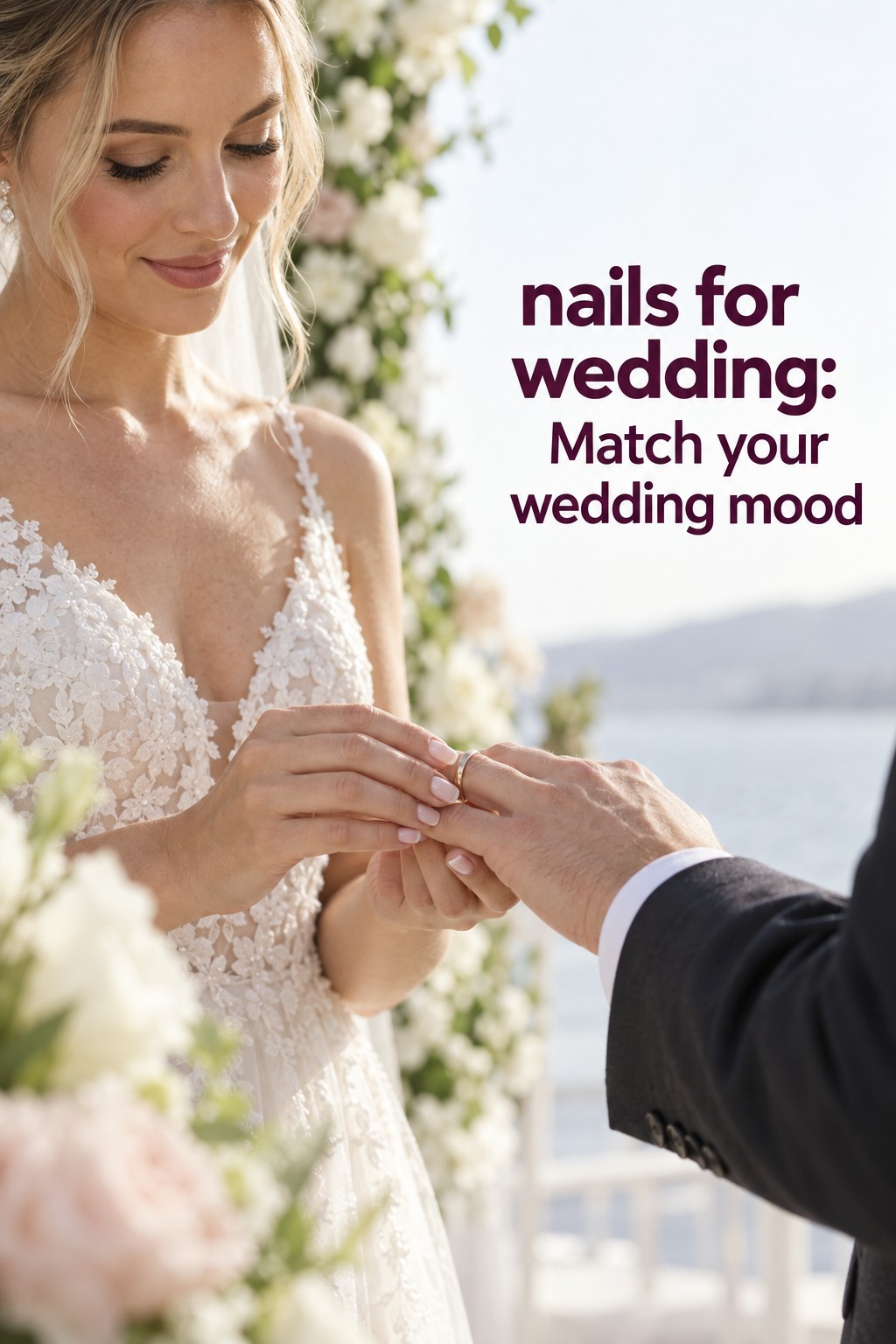 nails for wedding with milky nude micro-French nails and wedding rings