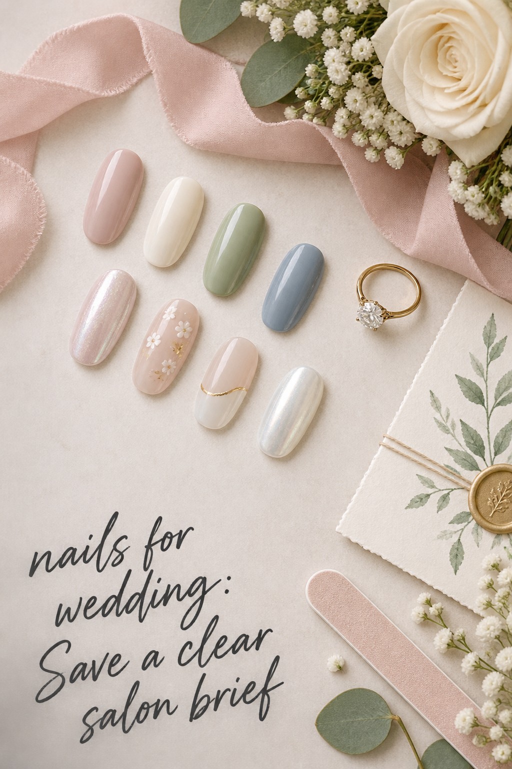 nails for wedding Pinterest flat planning board with swatches and manicure tools