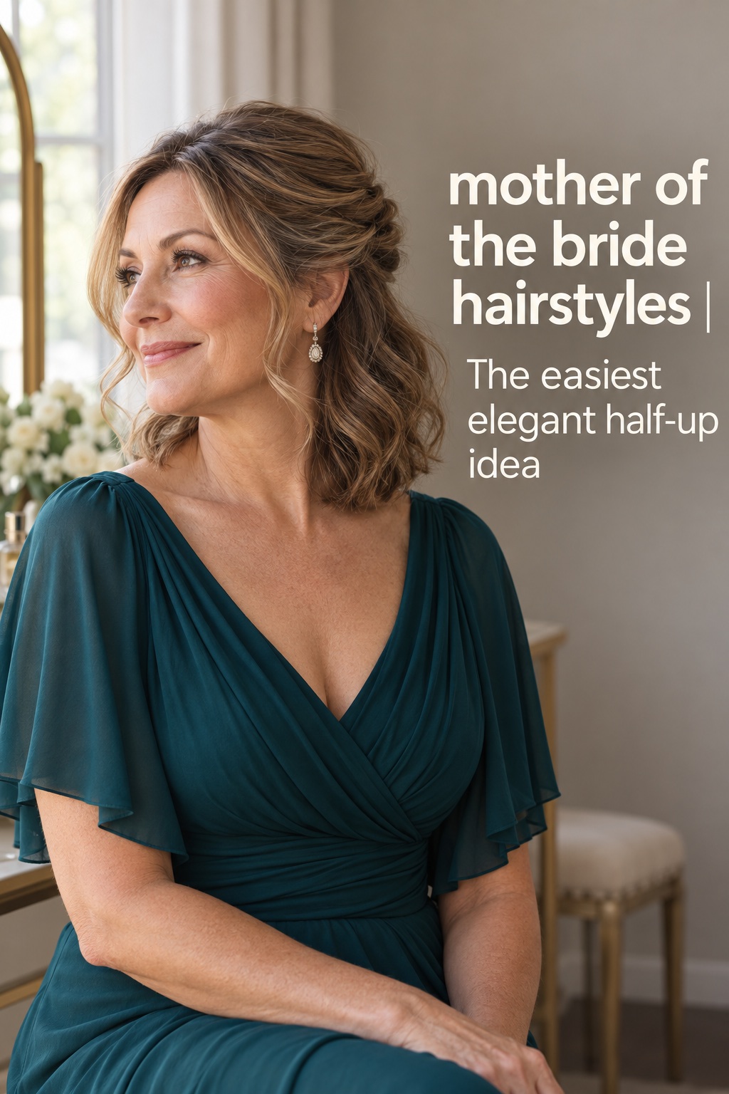 mother of the bride hairstyles shoulder-length half-up twist with soft waves