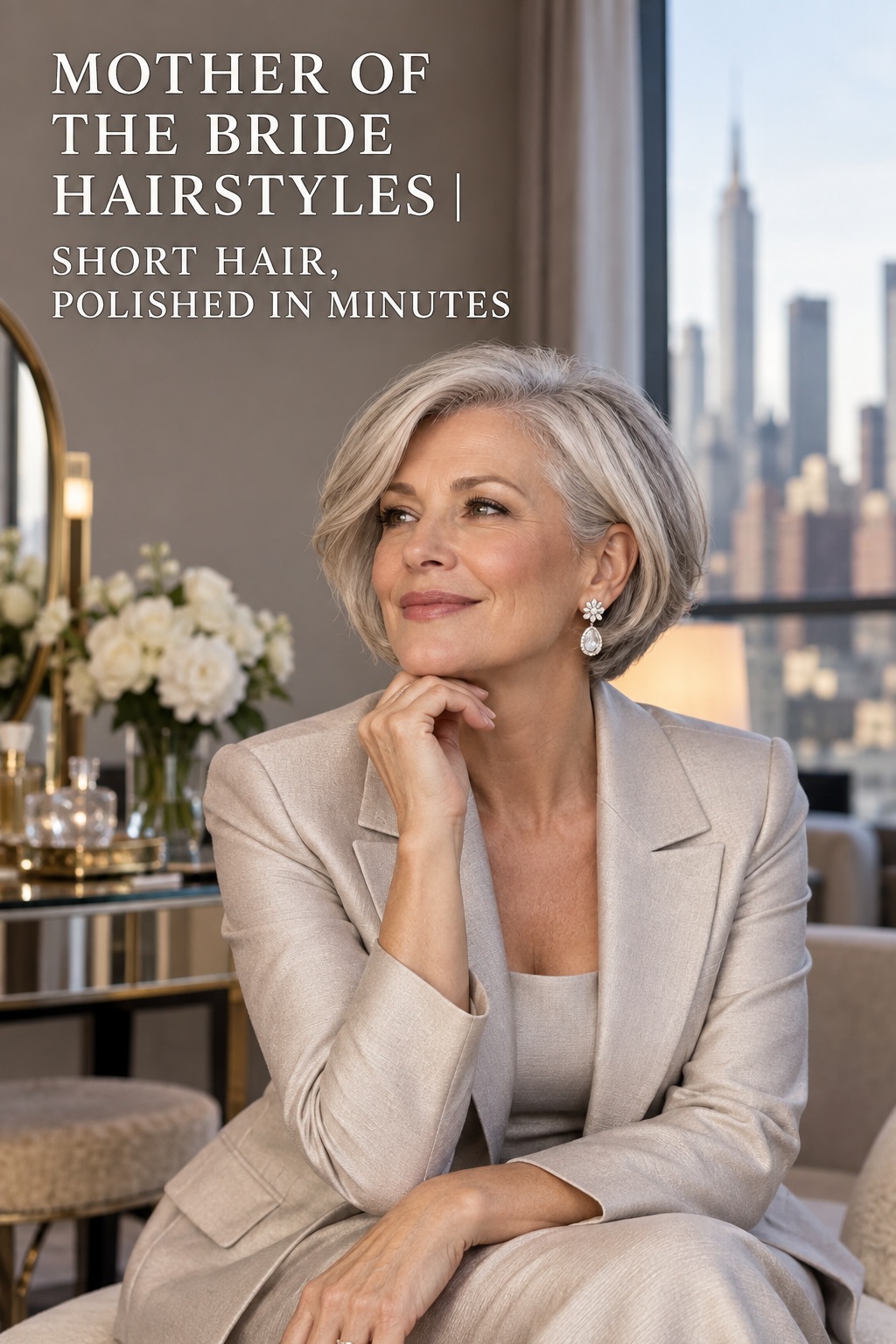 mother of the bride hairstyles short silver bob with a polished rounded blowout