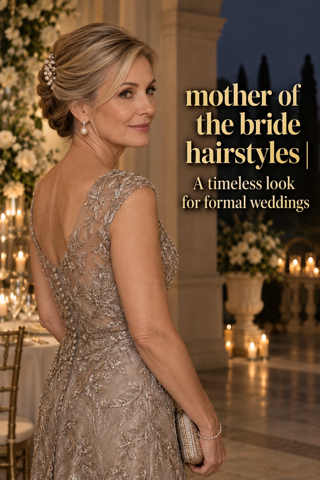 mother of the bride hairstyles sleek French roll with pearl hair comb