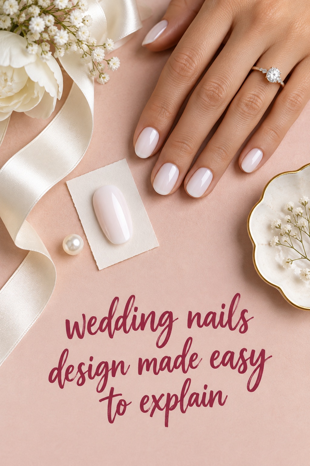 Wedding nails design planning flat lay with bridal manicure swatches