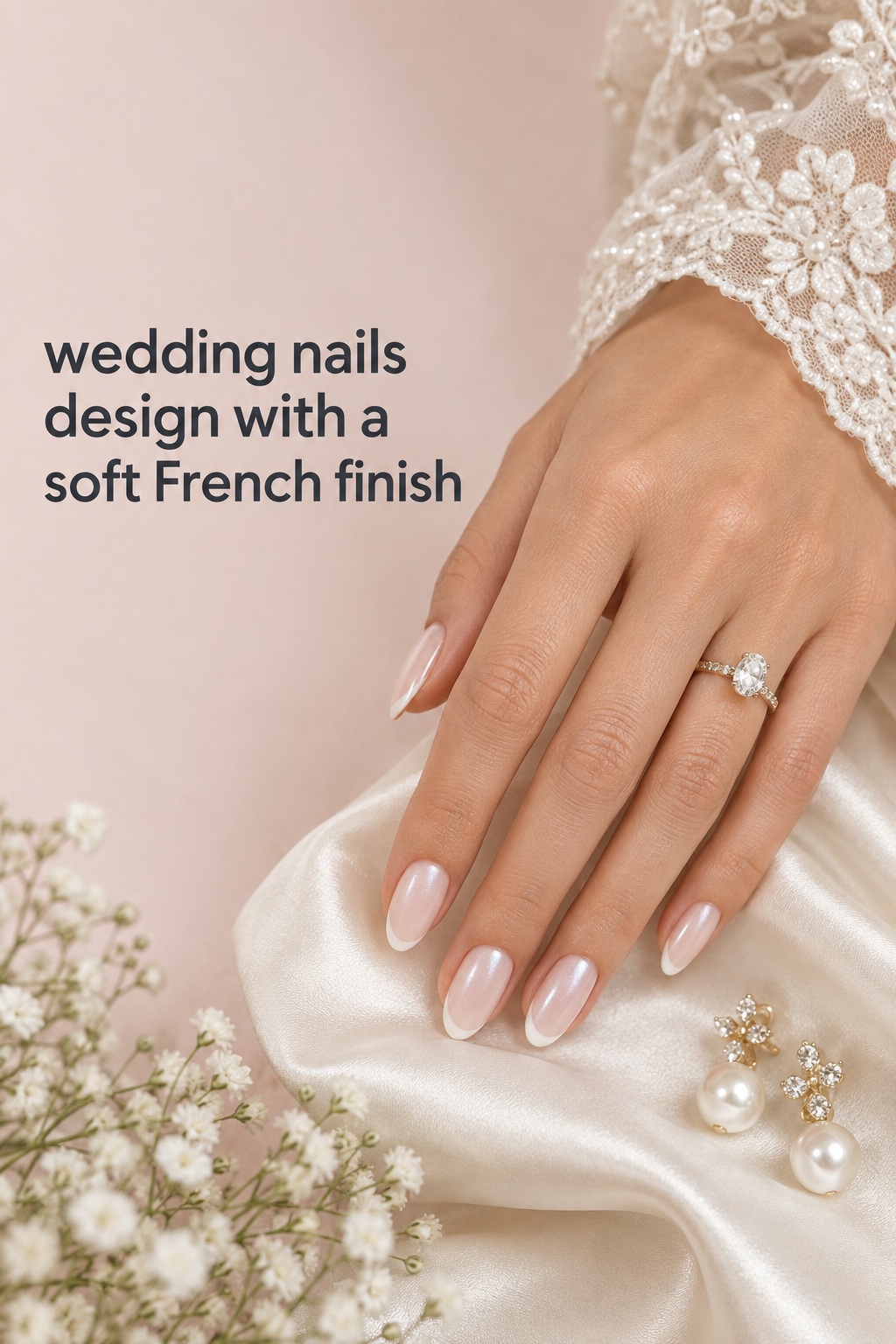 Wedding nails design with milky almond nails and soft French tips