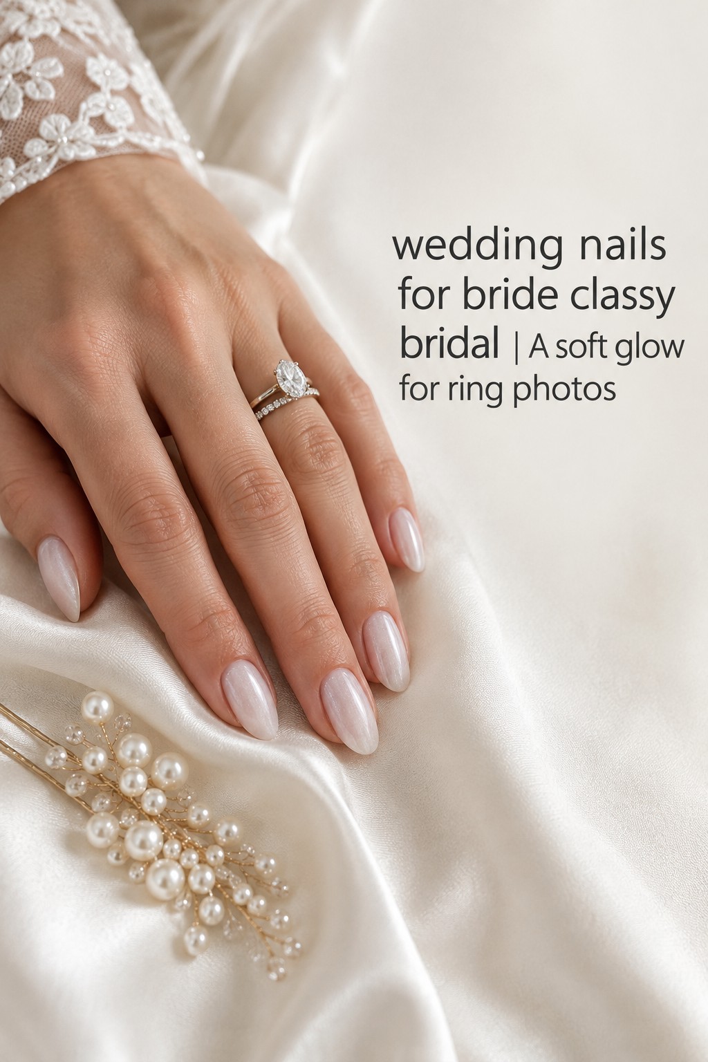 Wedding nails for bride classy bridal milky pearl manicure on ivory silk