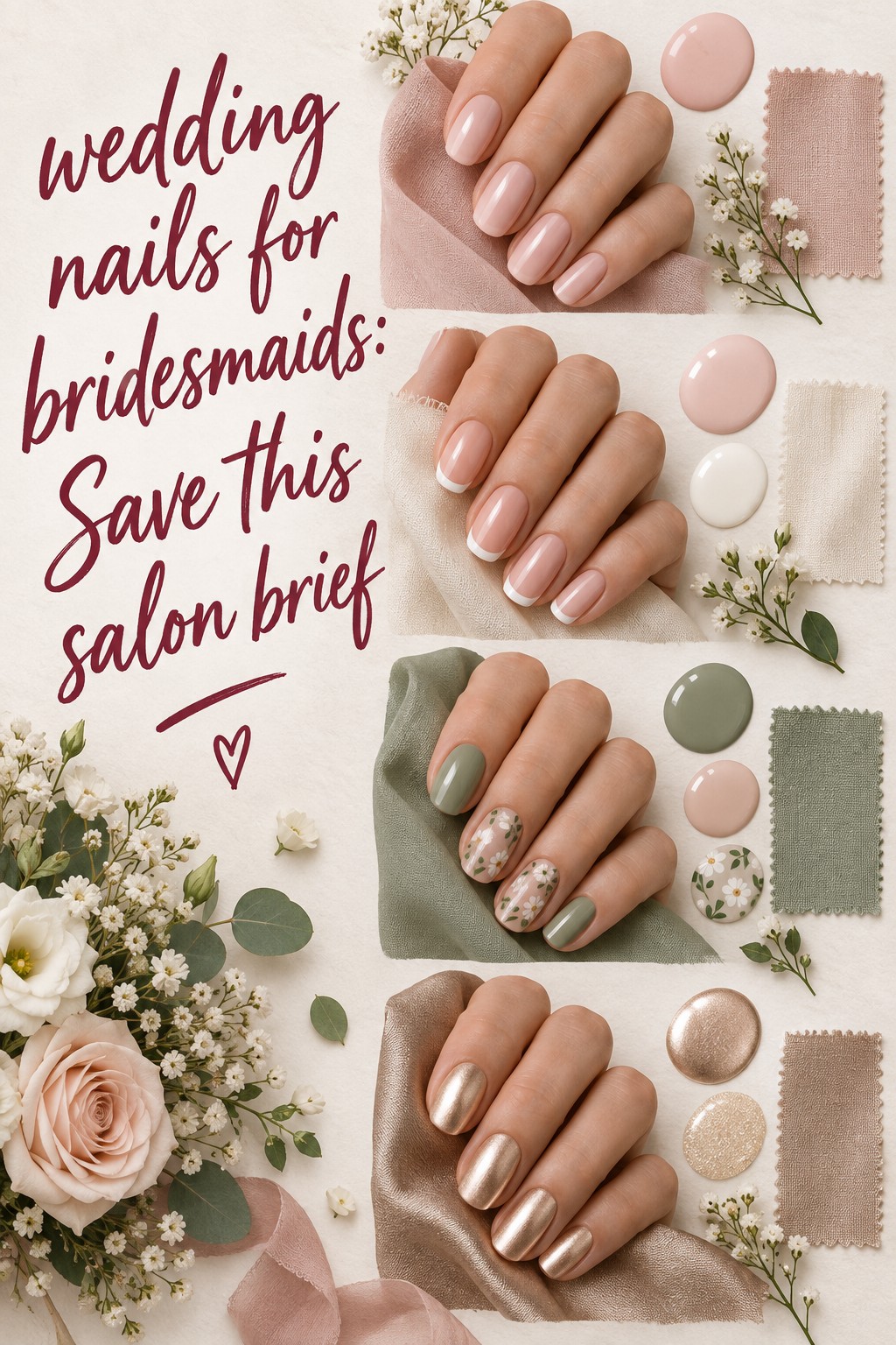 wedding nails for bridesmaids Pinterest flat manicure planning collage