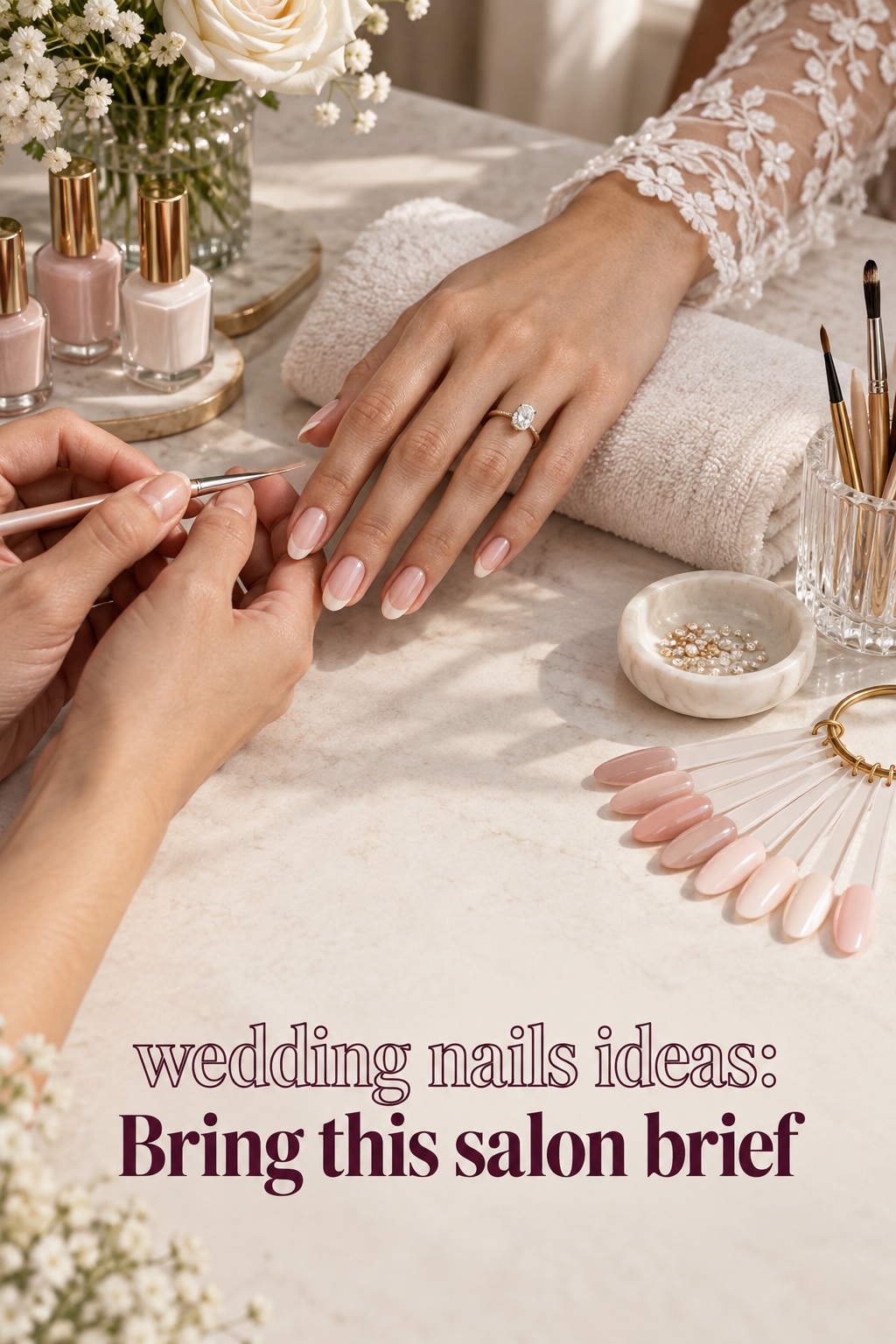 wedding nails ideas salon brief with soft pink manicure and bridal nail tools