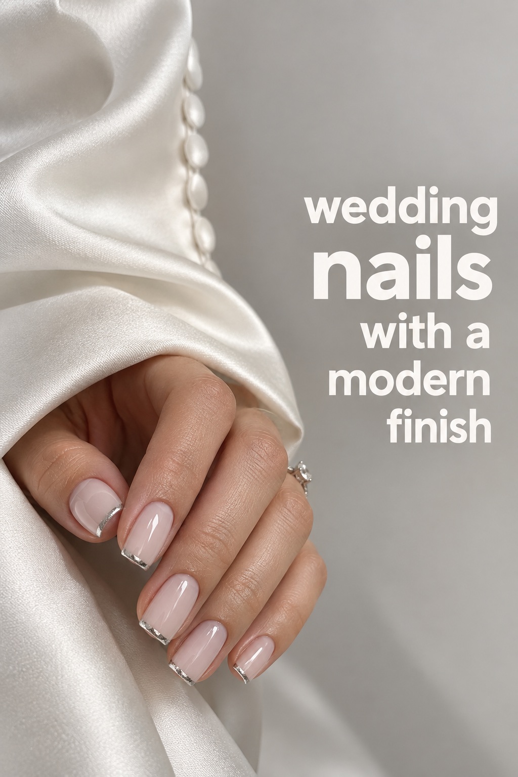 wedding nails with a modern silver micro-tip finish