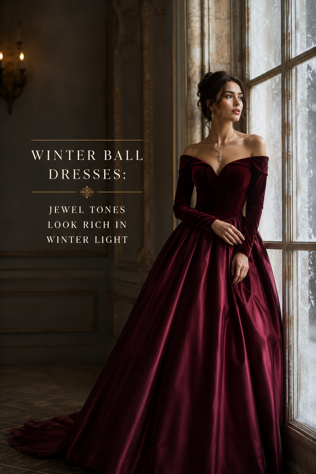 winter ball dresses burgundy gown in rich jewel-tone winter light