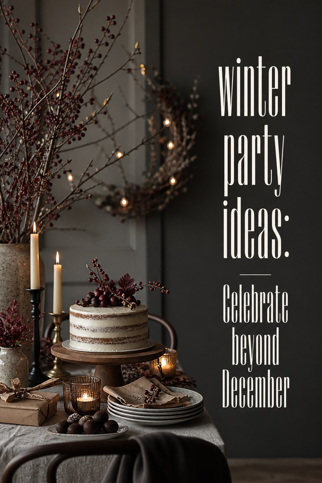 winter party ideas with a post-holiday dessert table, berries and candlelight