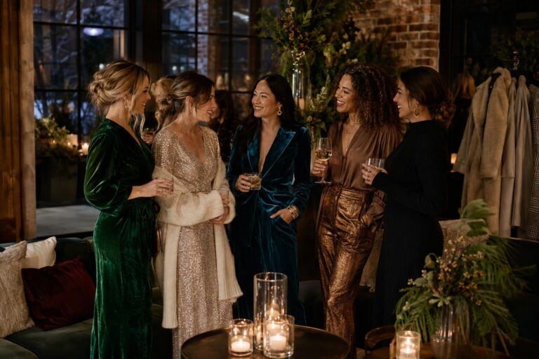 winter party outfits in velvet, sequins, tailoring, metallic trousers, and knitwear