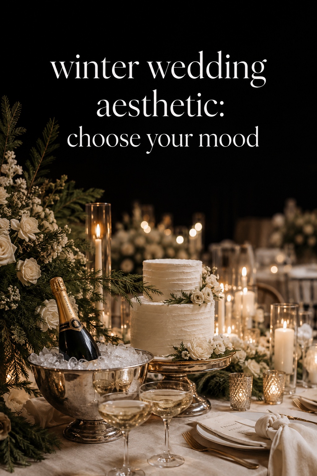 winter wedding aesthetic with ivory florals and candlelight
