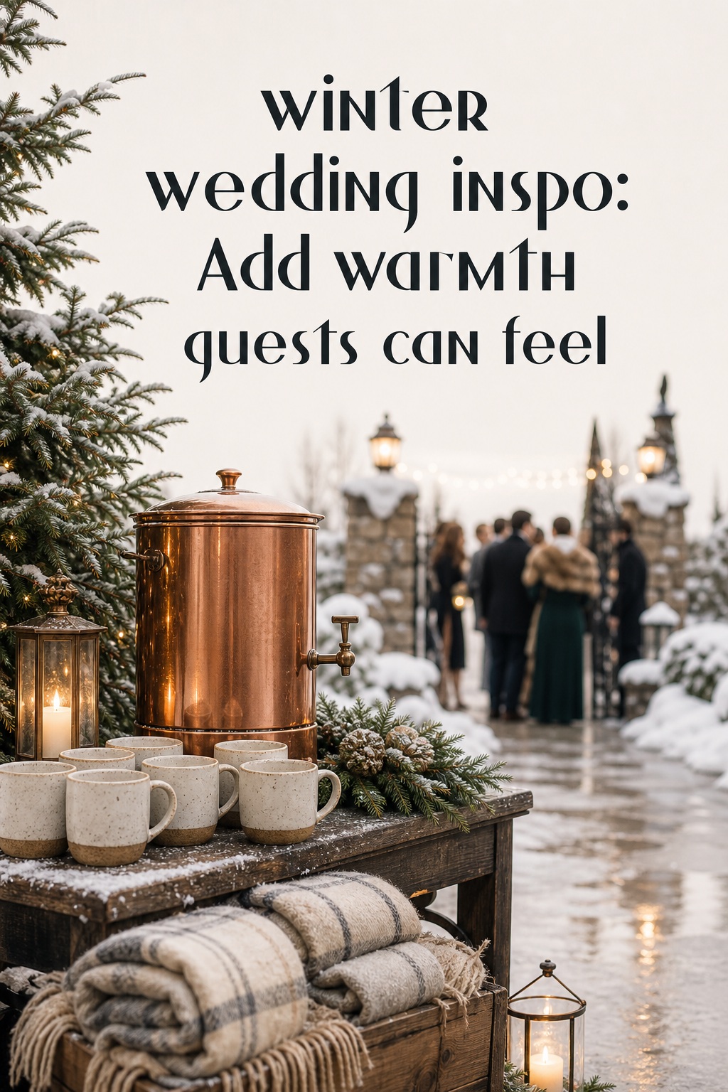winter wedding inspo hot cider station with blankets outdoors