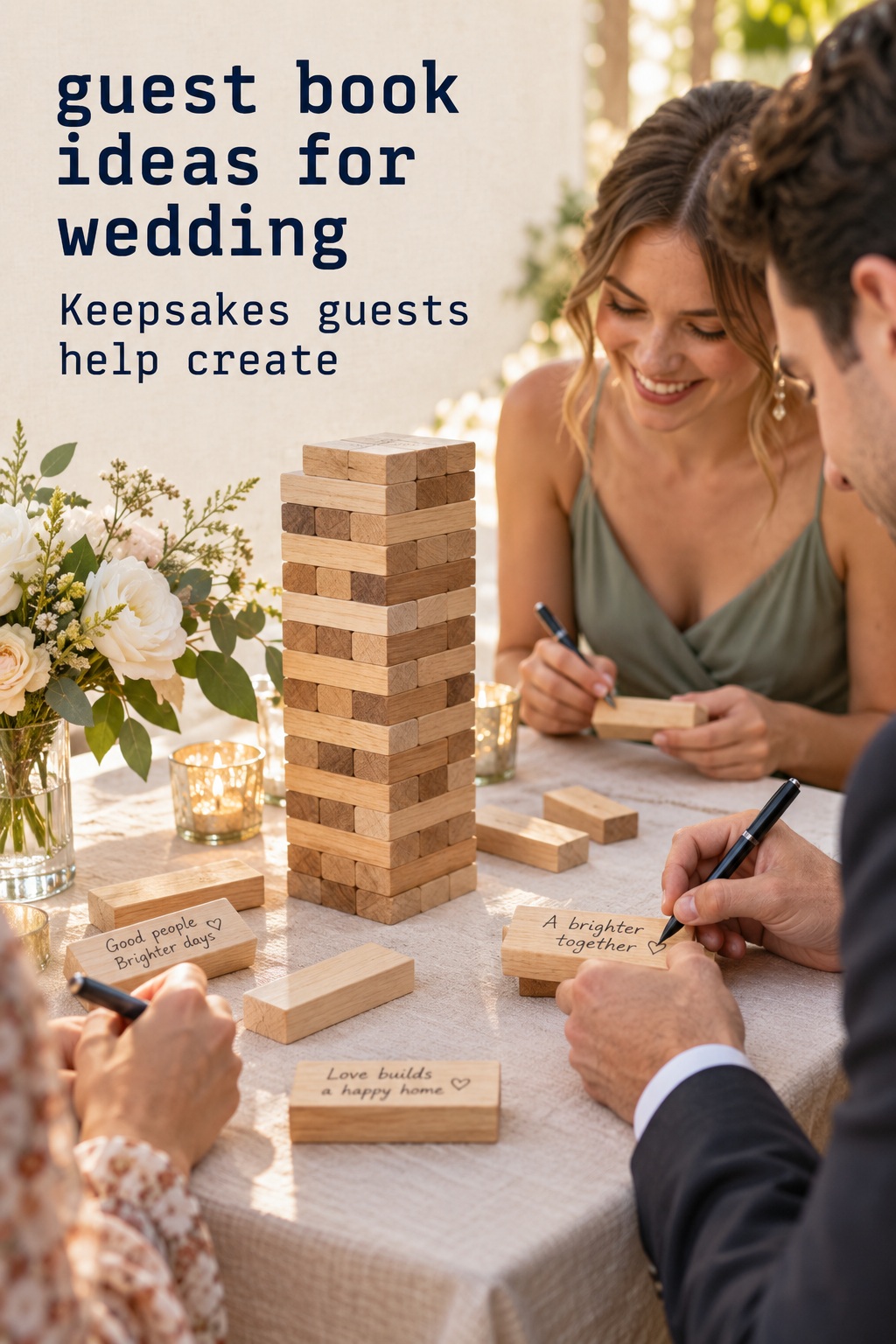 guest book ideas for wedding with guests writing notes on a functional wooden game