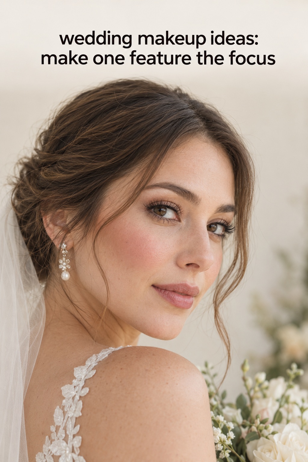 Wedding makeup ideas close-up with softly defined bridal eyes and natural complexion