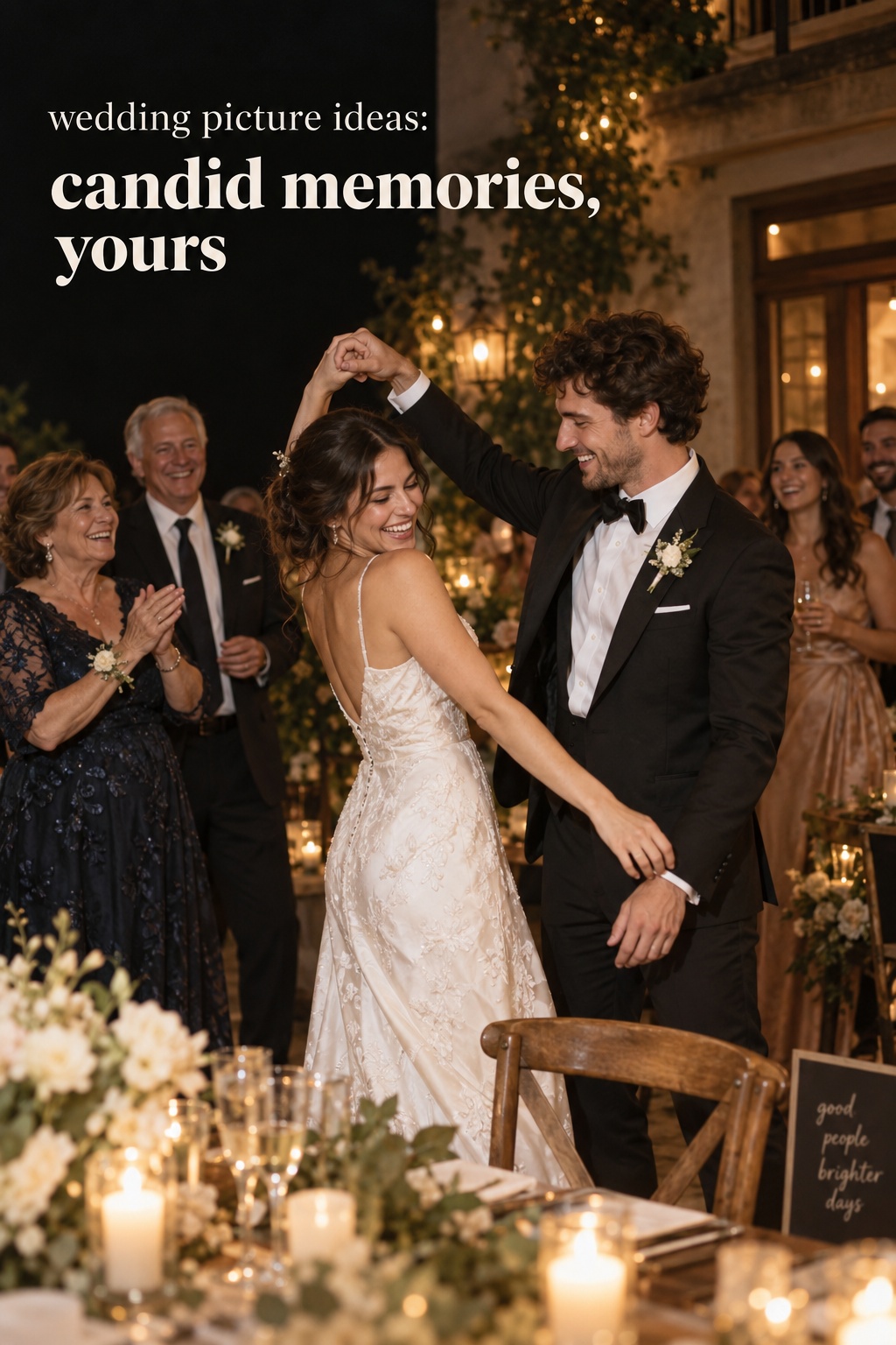 wedding picture ideas with a candid couple dancing a familiar gesture with family