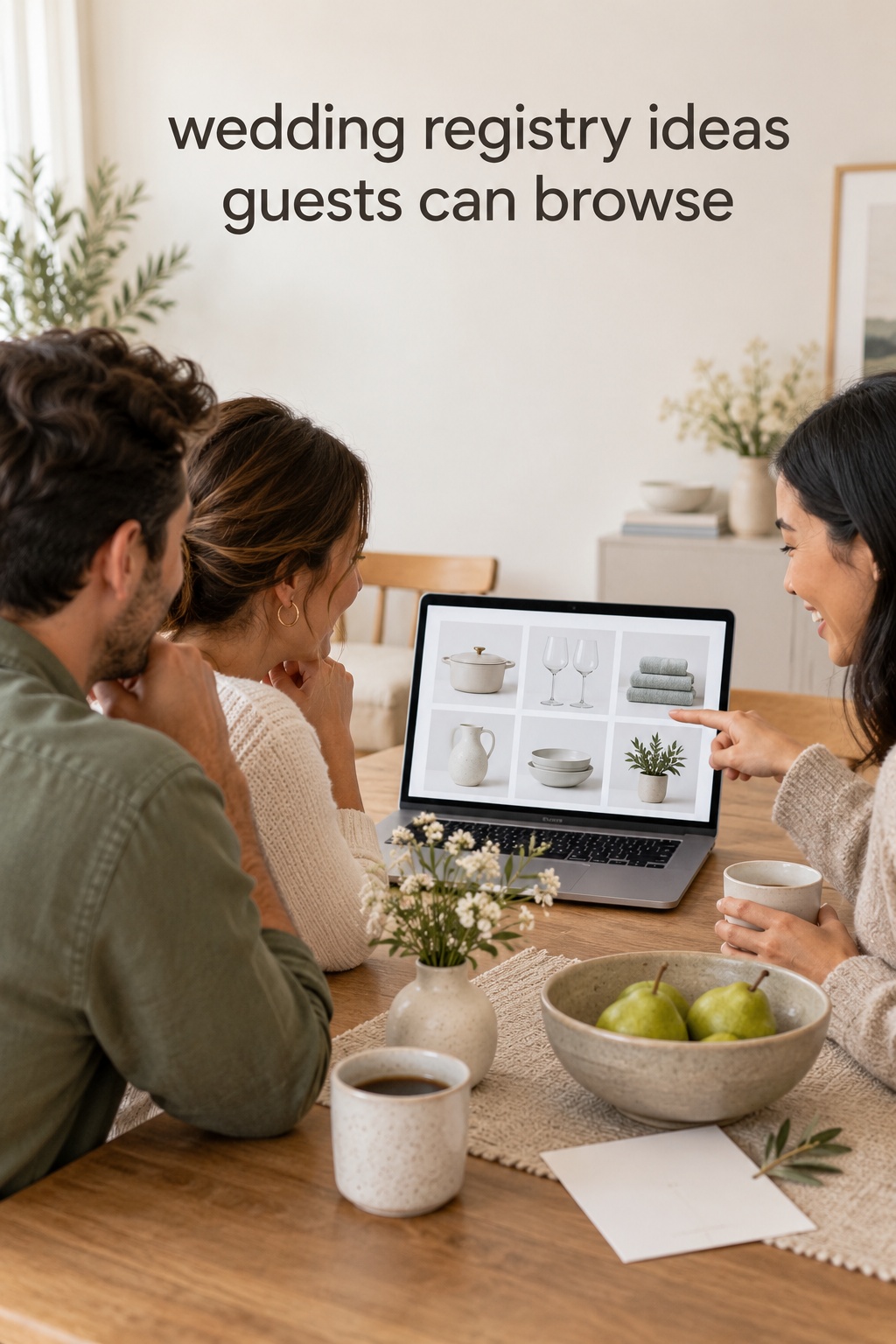 Wedding registry ideas guests can browse on a laptop with a curated gift selection