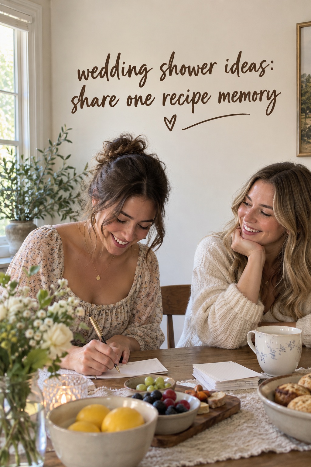 wedding shower ideas at a candid recipe-sharing table with friends