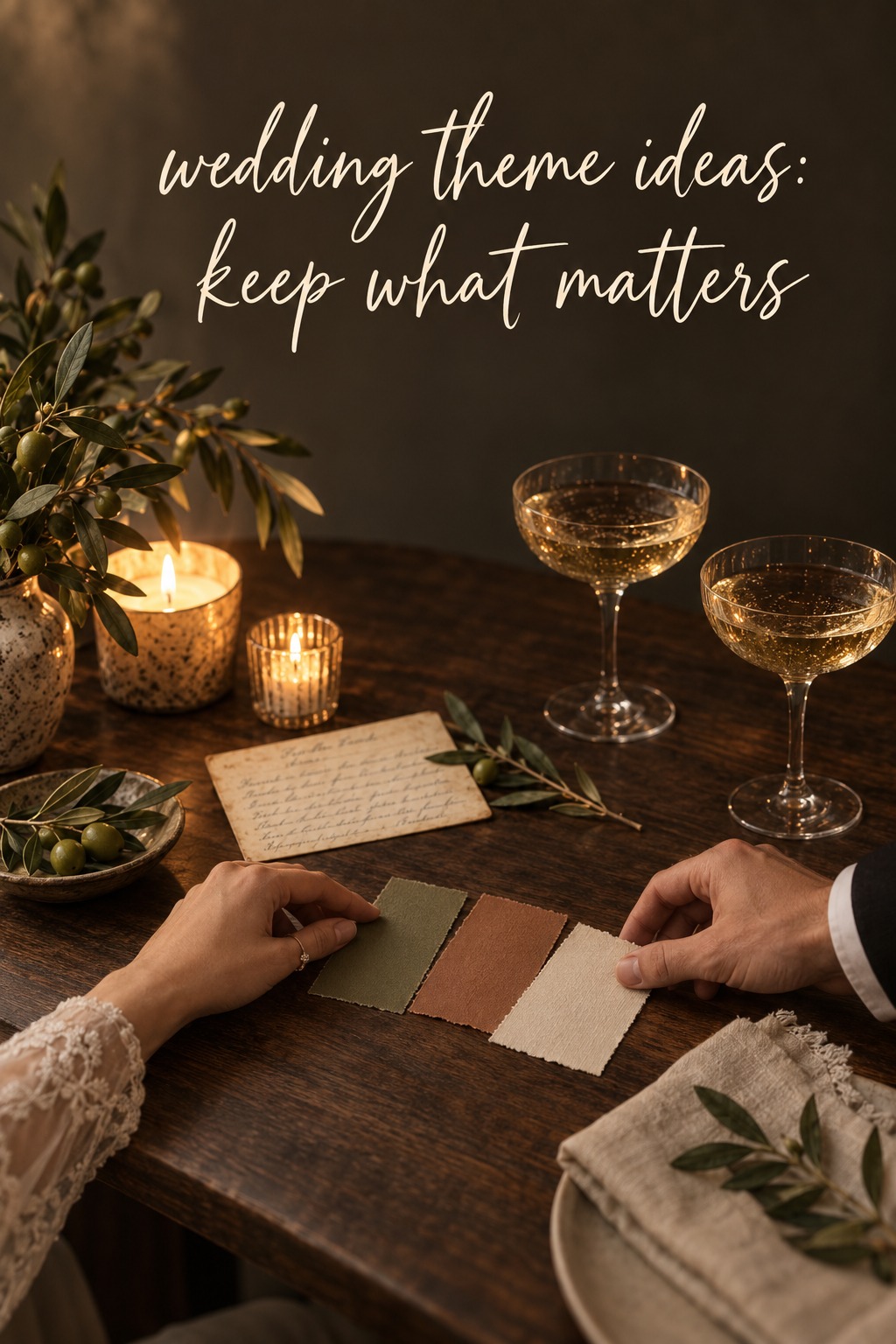 wedding theme ideas inspired by a shared dinner, heirloom recipe and olive tones